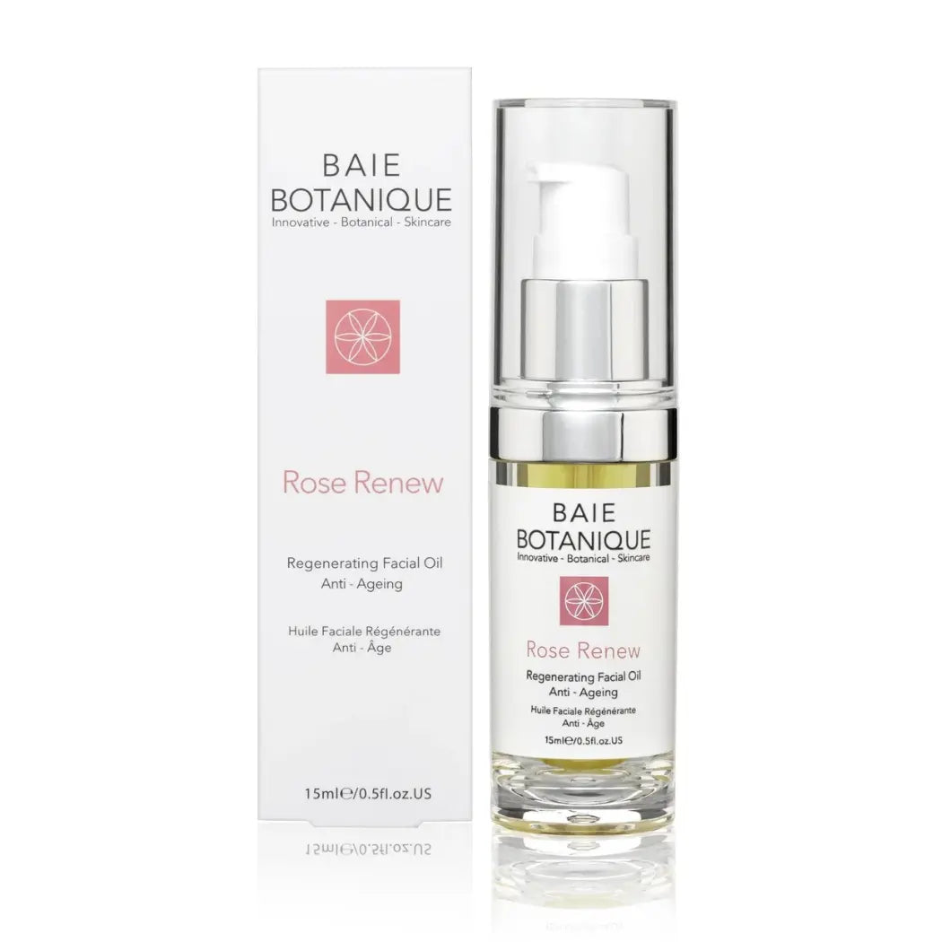 Baie Botanique Regenerating Rose Face Wash 15ml packaging with bottle and box on white background