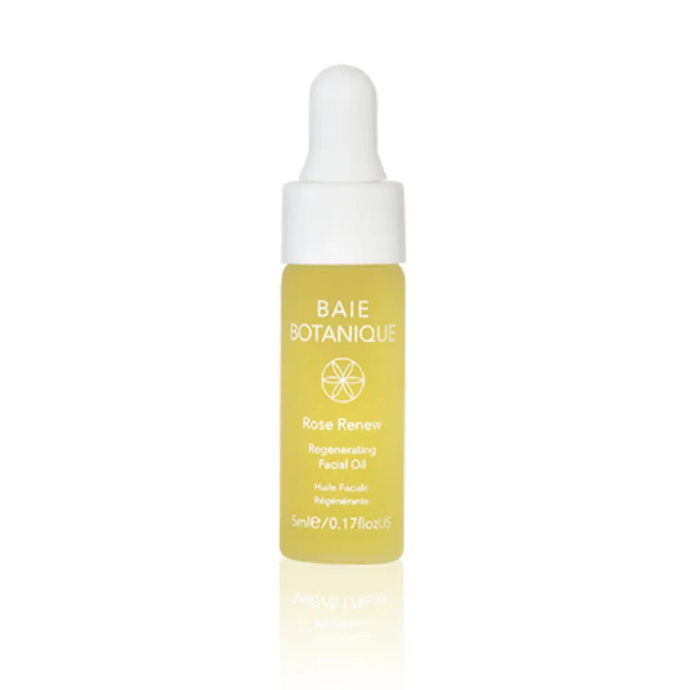 Baie Botanique Regenerating Rose Face Wash travel size bottle on white background
