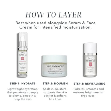 How to layer Baie Botanique eye cream with face serum and face cream as part of a complete skincare routine