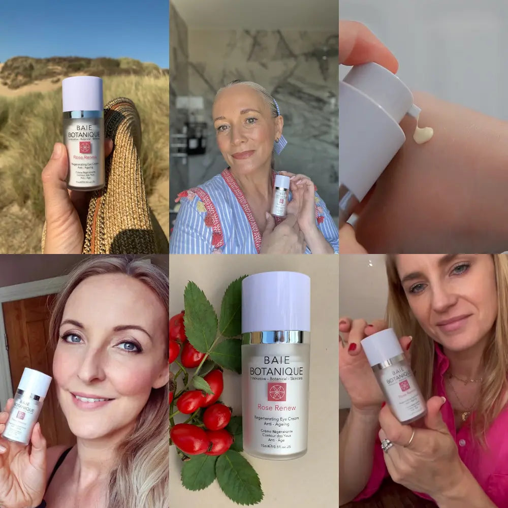 Real customers using Baie Botanique regenerating rose anti-ageing eye cream as part of their daily skincare routine