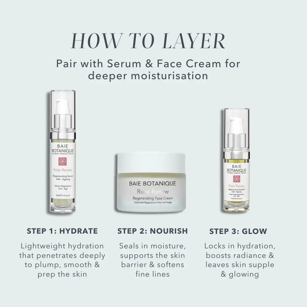 How to use Rose Renew regenerating facial oil daily for hydrated glowing skin