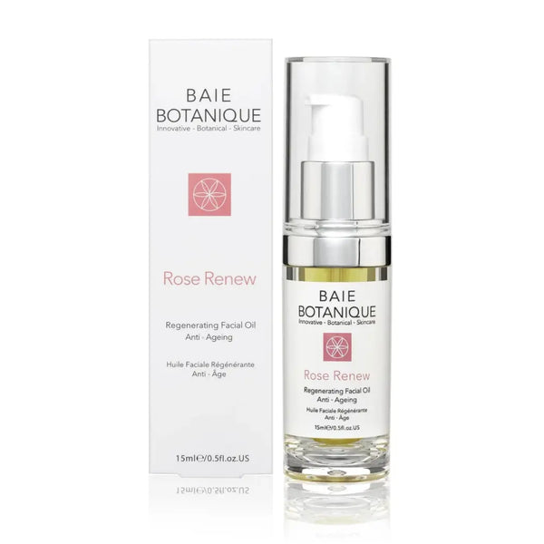 Baie Botanique Regenerating Rose Face Wash 15ml packaging with bottle and box on white background