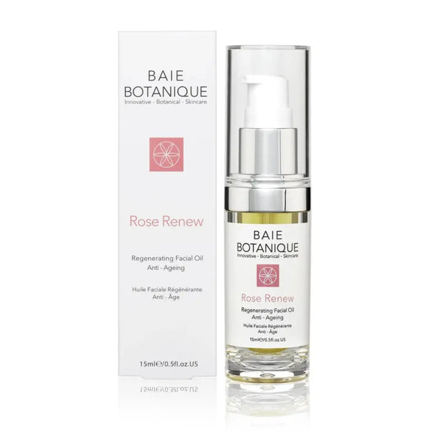Baie Botanique Regenerating Rose Face Wash 15ml packaging with bottle and box on white background