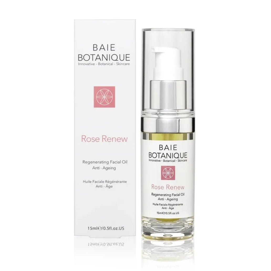 Baie Botanique Regenerating Rose Face Wash 15ml packaging with bottle and box on white background
