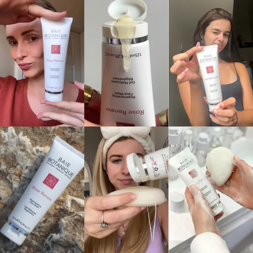 Real customers using Baie Botanique regenerating rose face wash as part of their daily skincare routine