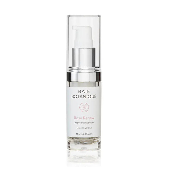 Front view of a rose hyaluronic acid anti-ageing serum 15ml travel size, suitable for daily skincare routines