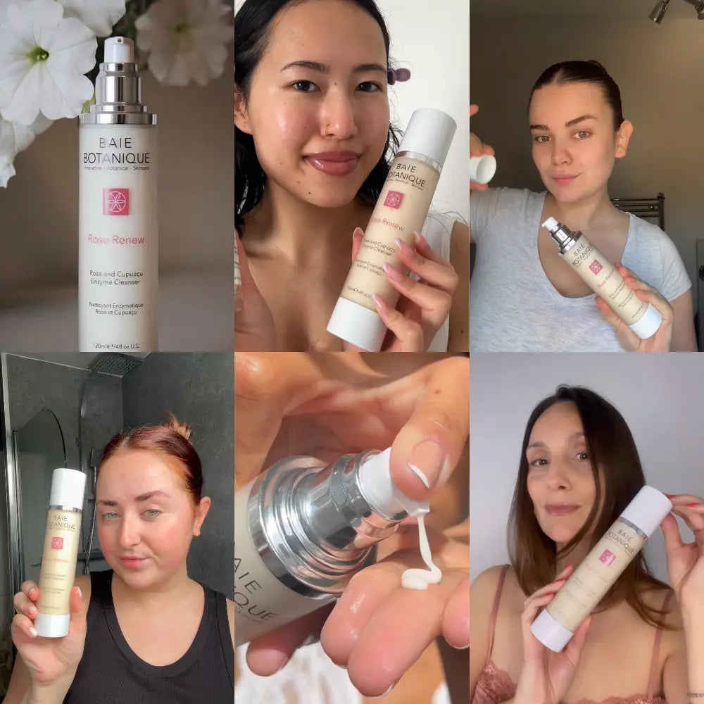 User-generated photos of real customers using Rose + Cupuaçu Enzyme Cleanser as part of their daily skincare routine